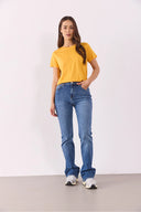 Kadın Boyfriend Bisiklet Yaka Regular Fit Modal Tişört Lyocell (Tencel™) - Kayısı