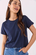 Kadın Boyfriend Bisiklet Yaka Regular Fit Modal Tişört Lyocell (Tencel™) - Lacivert