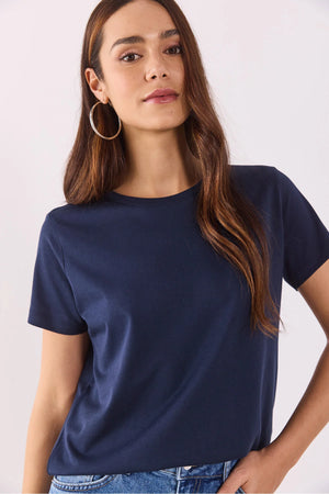Kadın Boyfriend Bisiklet Yaka Regular Fit Modal Tişört Lyocell (Tencel™) - Lacivert