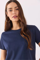 Kadın Boyfriend Bisiklet Yaka Regular Fit Modal Tişört Lyocell (Tencel™) - Lacivert