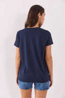 Kadın Boyfriend Bisiklet Yaka Regular Fit Modal Tişört Lyocell (Tencel™) - Lacivert
