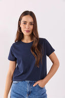 Kadın Boyfriend Bisiklet Yaka Regular Fit Modal Tişört Lyocell (Tencel™) - Lacivert