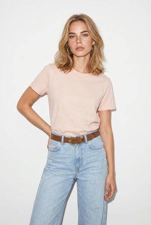 Kadın Boyfriend Bisiklet Yaka Regular Fit Modal Tişört Lyocell (Tencel™) - Pudra