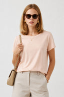 Kadın Boyfriend Bisiklet Yaka Regular Fit Modal Tişört Lyocell (Tencel™) - Pudra