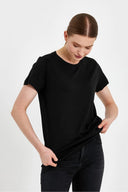 Kadın Boyfriend Bisiklet Yaka Regular Fit Modal Tişört Lyocell (Tencel™) - Siyah