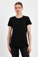 Kadın Boyfriend Bisiklet Yaka Regular Fit Modal Tişört Lyocell (Tencel™) - Siyah