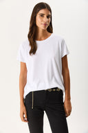 Kadın Boyfriend Bisiklet Yaka Regular Fit Modal Tişört (TENCEL)™ - Beyaz