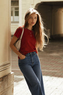 Kadın Boyfriend Bisiklet Yaka Regular Fit Modal Tişört(TENCEL)(TM)-Bordo