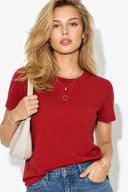 Kadın Boyfriend Bisiklet Yaka Regular Fit Modal Tişört(TENCEL)(TM)-Bordo
