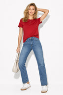 Kadın Boyfriend Bisiklet Yaka Regular Fit Modal Tişört(TENCEL)(TM)-Bordo