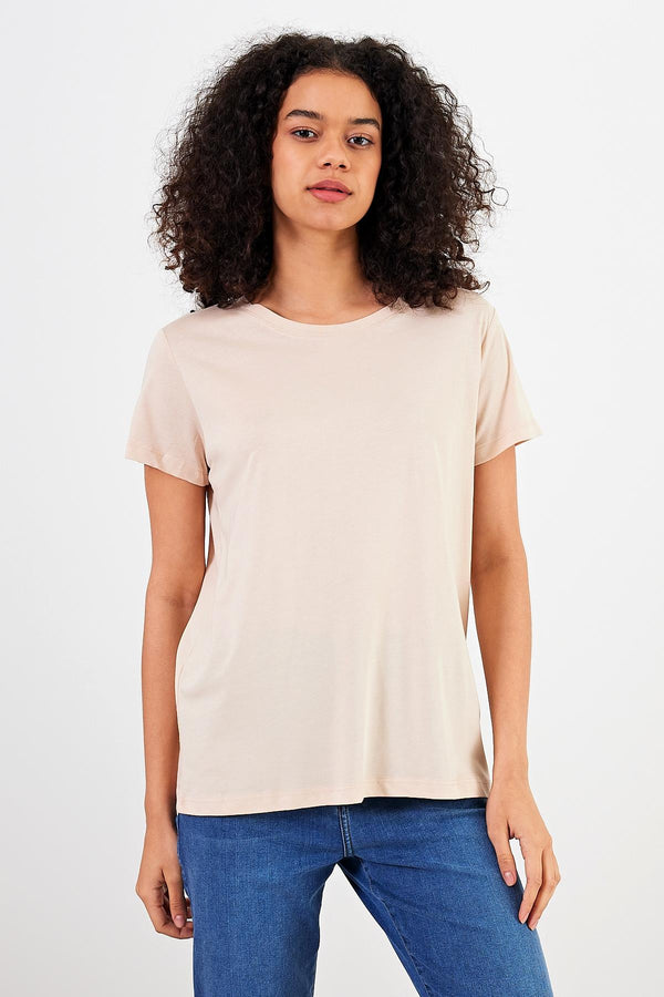 Kadın Boyfriend Kum Bisiklet Yaka Regular Fit Modal Tişört (Lyocell)
