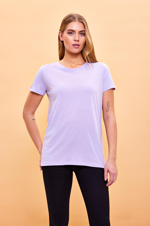 Kadın Boyfriend Lila Bisiklet Yaka Regular Fit Modal Tişört (Lyocell)