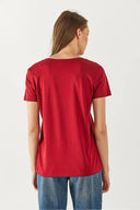 Kadın Boyfriend V Yaka Regular Fit Modal Tişört Lyocell (Tencel™) - Bordo