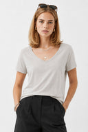 Kadın Boyfriend V Yaka Regular Fit Modal Tişört Lyocell (Tencel™) - Gri