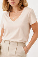 Kadın Boyfriend V Yaka Regular Fit Modal Tişört Lyocell (Tencel™) - Kum