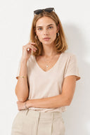 Kadın Boyfriend V Yaka Regular Fit Modal Tişört Lyocell (Tencel™) - Kum