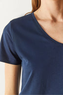 Kadın Boyfriend V Yaka Regular Fit Modal Tişört Lyocell (Tencel™) - Lacivert