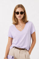 Kadın Boyfriend V Yaka Regular Fit Modal Tişört Lyocell (Tencel™) - Lila