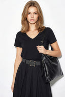 Kadın Boyfriend V Yaka Regular Fit Modal Tişört Lyocell (Tencel™) - Siyah