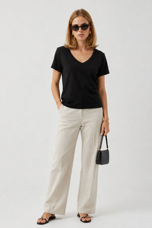 Kadın Boyfriend V Yaka Regular Fit Modal Tişört Lyocell (Tencel™) - Siyah