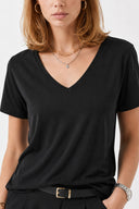 Kadın Boyfriend V Yaka Regular Fit Modal Tişört Lyocell (Tencel™) - Siyah