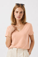 Kadın Boyfriend V Yaka Regular Fit Modal Tişört Lyocell (Tencel™) - TOZ PEMBE