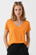 Kadın Boyfriend V Yaka Regular Fit Modal Tişört Lyocell (Tencel™) - Turuncu