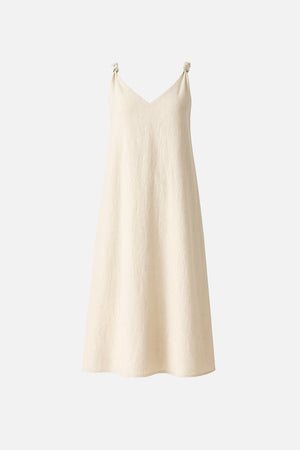 Kadın Burgu Askılı %100 Keten Elbise - Krem