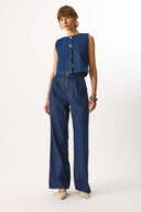 Kadın Chloe Wide Leg Dark Blue Jean Palazzo Pantolon %100 Pamuk - Dark Blue