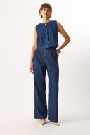 Kadın Chloe Wide Leg Dark Blue Jean Palazzo Pantolon %100 Pamuk - Dark Blue