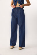 Kadın Chloe Wide Leg Dark Blue Jean Palazzo Pantolon %100 Pamuk - Dark Blue