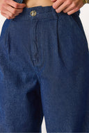 Kadın Chloe Wide Leg Dark Blue Jean Palazzo Pantolon %100 Pamuk - Dark Blue