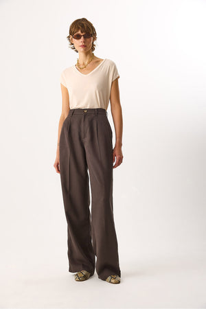 Kadın Chloe Wide Leg Palazzo Pantolon %100 Lyocell (Tencel™) - Kahverengi