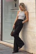 Kadın Chloe Wide Leg Palazzo Pantolon(TENCEL)(TM) %100 Lyocell-Siyah