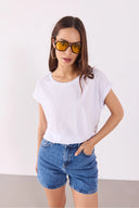 Cindy Bisiklet Yaka Regular Fit Basic Modal Tişört(TENCEL)(TM)-Beyaz