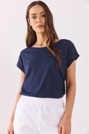 Kadın Cindy Bisiklet Yaka Regular Fit Basic Modal Tişört Lyocell (Tencel™) - Lacivert