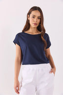 Kadın Cindy Bisiklet Yaka Regular Fit Basic Modal Tişört Lyocell (Tencel™) - Lacivert
