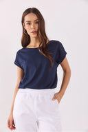 Kadın Cindy Bisiklet Yaka Regular Fit Basic Modal Tişört Lyocell (Tencel™) - Lacivert