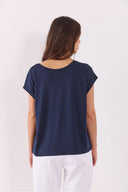 Kadın Cindy Bisiklet Yaka Regular Fit Basic Modal Tişört Lyocell (Tencel™) - Lacivert