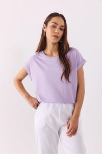 Cindy Bisiklet Yaka Regular Fit Basic Modal Tişört(TENCEL)(TM)-Lila