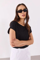 Kadın Cindy Bisiklet Yaka Regular Fit Basic Modal Tişört Lyocell (Tencel™) - Siyah