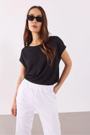 Kadın Cindy Bisiklet Yaka Regular Fit Basic Modal Tişört Lyocell (Tencel™) - Siyah