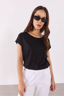 Kadın Cindy Bisiklet Yaka Regular Fit Basic Modal Tişört Lyocell (Tencel™) - Siyah