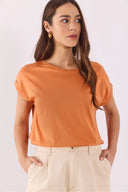 Cindy Bisiklet Yaka Regular Fit Basic Modal Tişört(TENCEL)(TM)-Terracotta