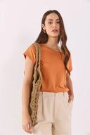 Cindy Bisiklet Yaka Regular Fit Basic Modal Tişört(TENCEL)(TM)-Terracotta