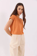 Cindy Bisiklet Yaka Regular Fit Basic Modal Tişört(TENCEL)(TM)-Terracotta