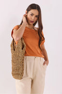 Cindy Bisiklet Yaka Regular Fit Basic Modal Tişört(TENCEL)(TM)-Terracotta
