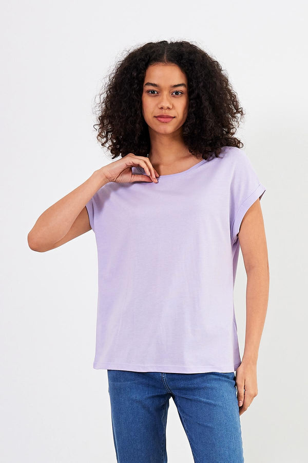 Kadın Cindy Lila Bisiklet Yaka Regular Fit Basic Modal Tişört (Lyocell)
