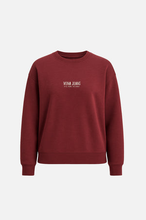 Kadın Cindy Logo Baskılı Bisiklet Yaka Şardonlu Sweatshirt - Bordo