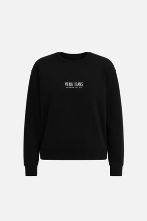 Kadın Cindy Logo Baskılı Bisiklet Yaka Şardonlu Sweatshirt - Siyah